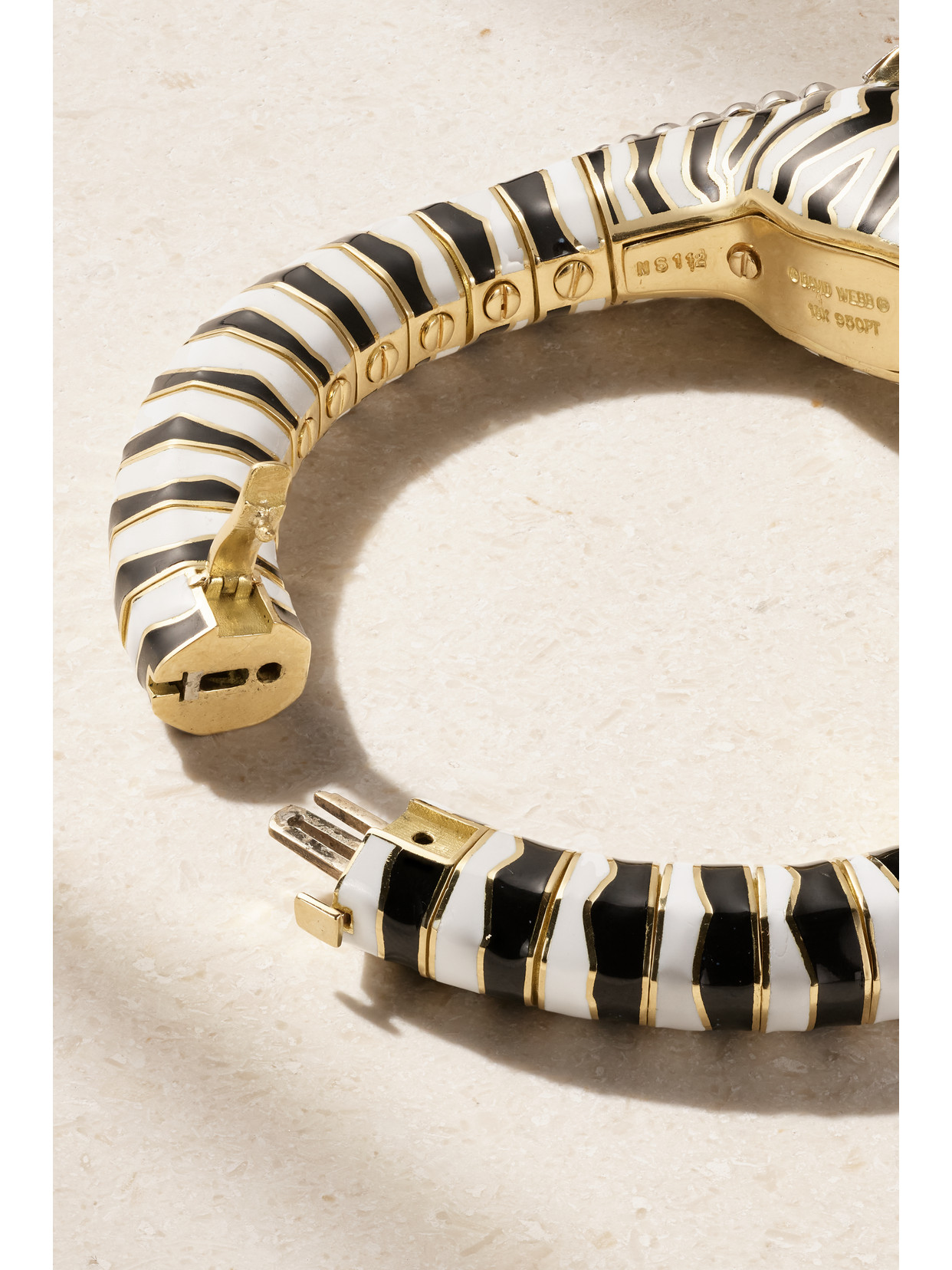 Shop David Webb Zebra 18-karat Gold, Platinum, Diamond, Ruby And Enamel Bracelet In Multi