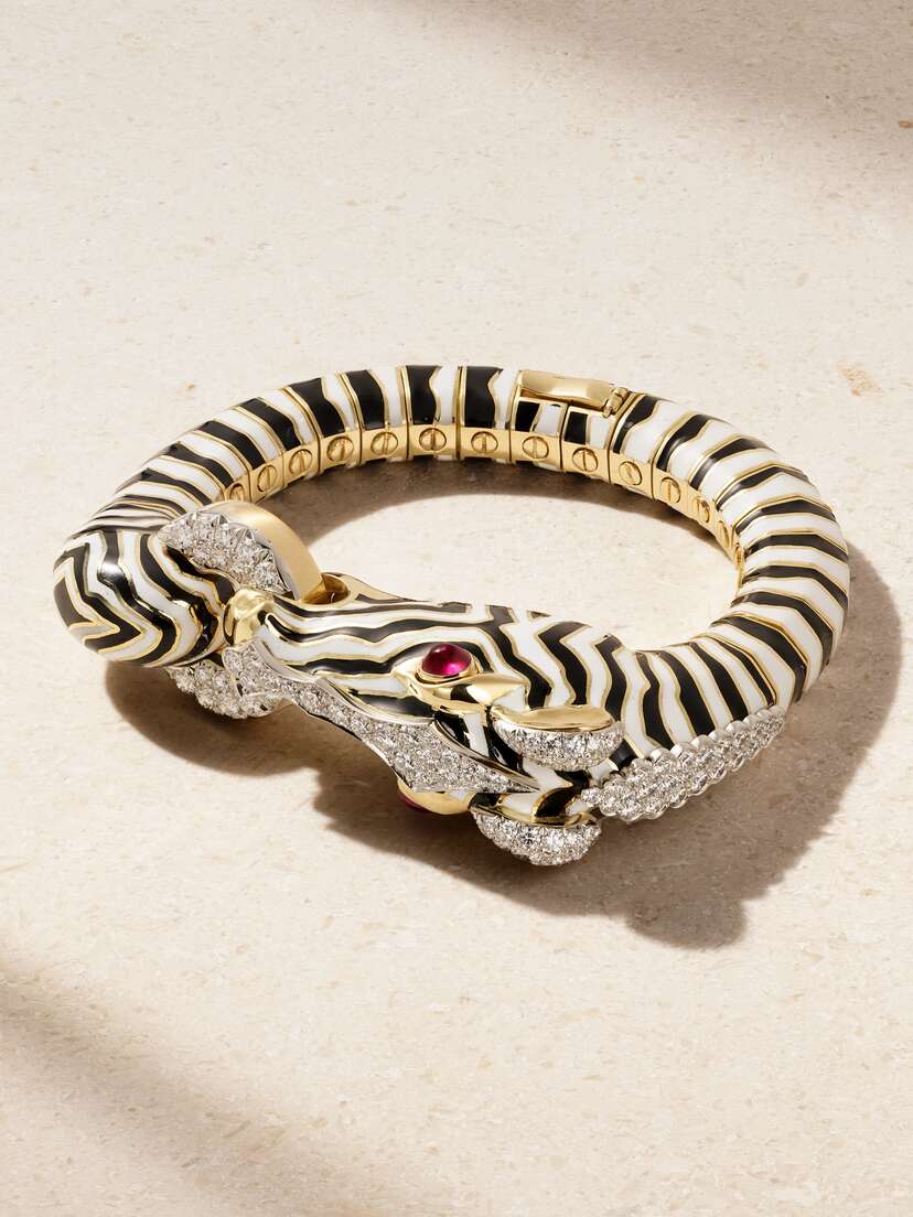 DAVID WEBB Zebra 18-karat Gold, Platinum, Diamond, Ruby And Enamel Bracelet