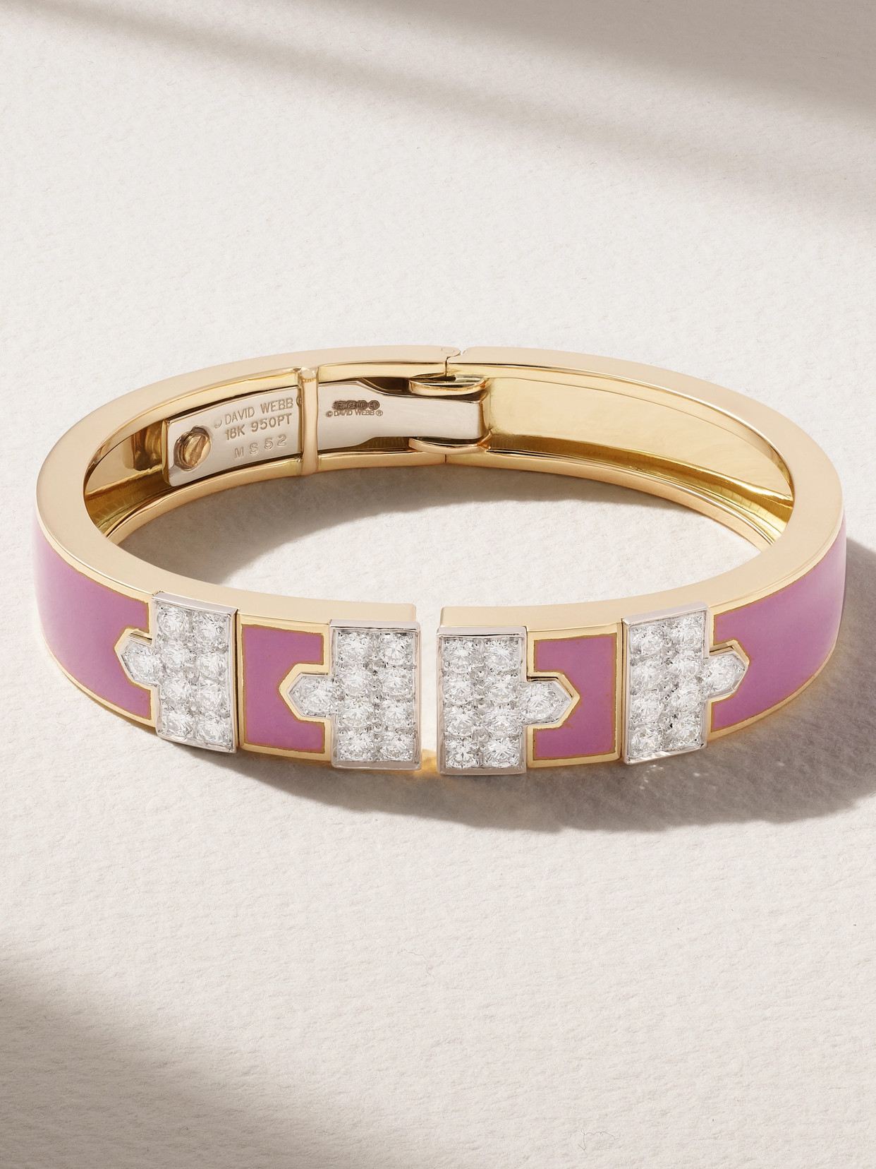 David Webb Lane 18-karat Gold, Platinum, Diamond And Enamel Bracelet In Pink