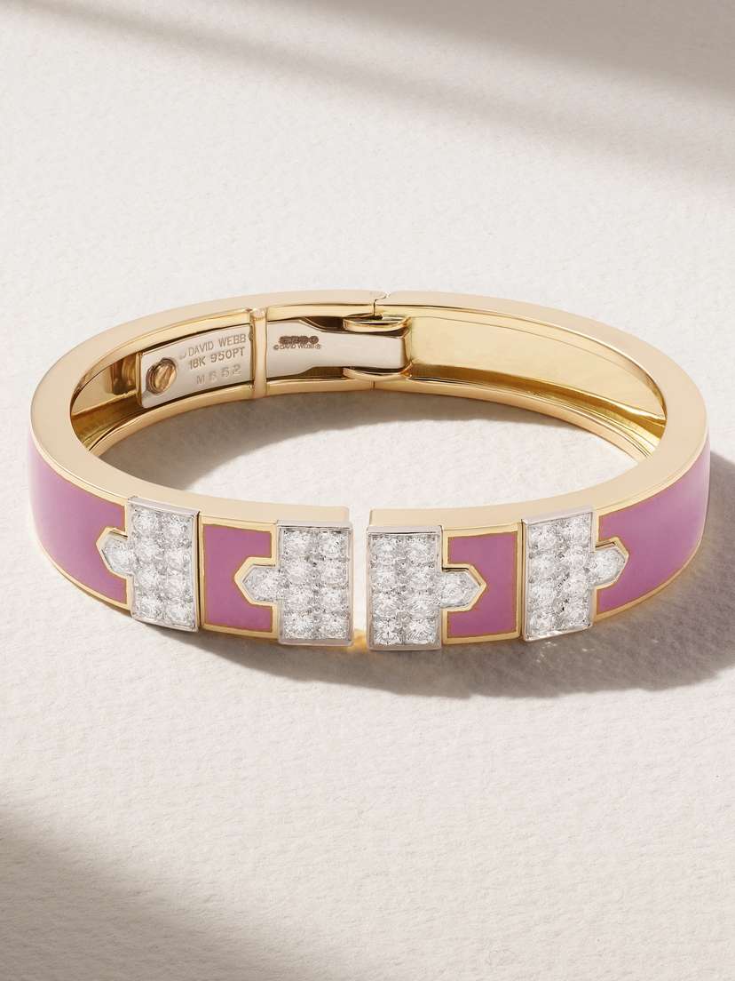 DAVID WEBB Lane 18-karat Gold, Platinum, Diamond And Enamel Bracelet