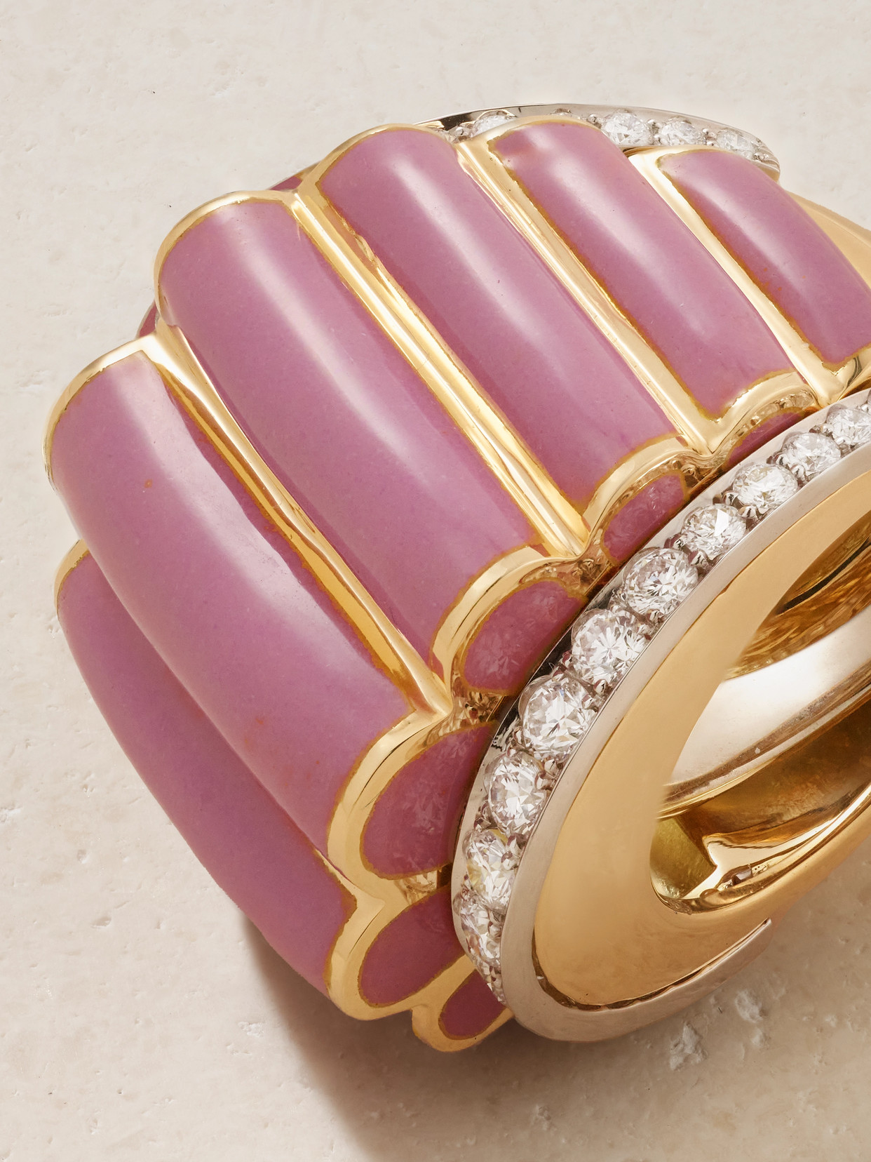 David Webb Scallop 18-karat Gold, Platinum, Diamond And Enamel Ring In Pink