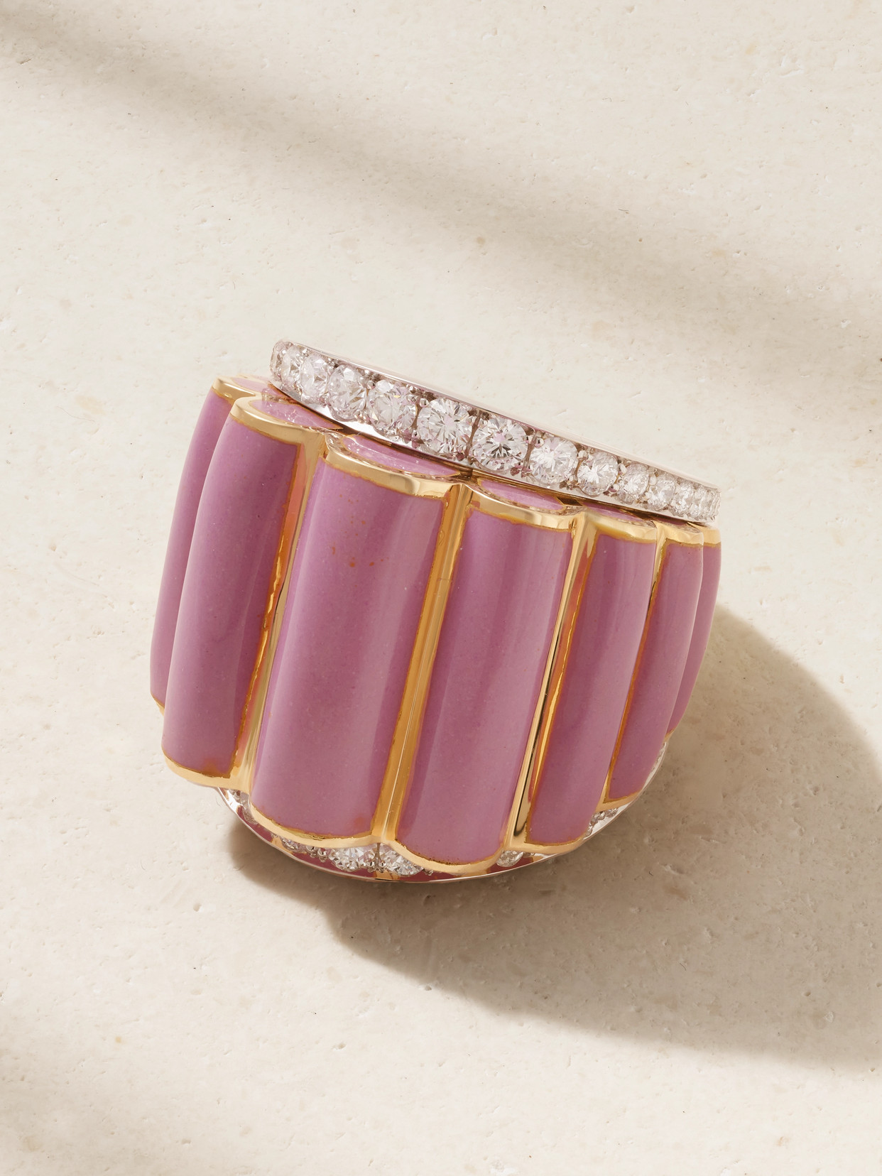 DAVID WEBB - Scallop 18-karat Gold, Platinum, Diamond And Enamel Ring - Pink