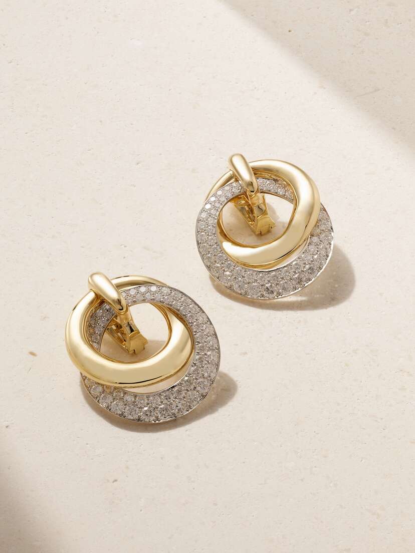 DAVID WEBB 18-karat Gold, Platinum And Diamond Clip Earrings