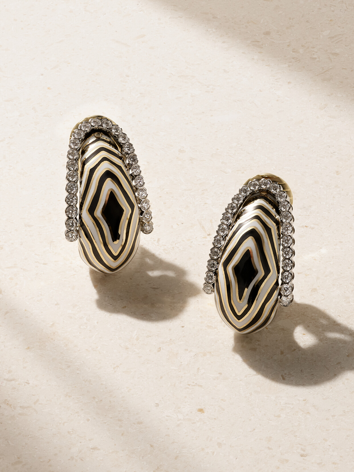 DAVID WEBB - Vreeland Zebra 18-karat Gold, Platinum, Diamond And Enamel Clip Earrings - Multi