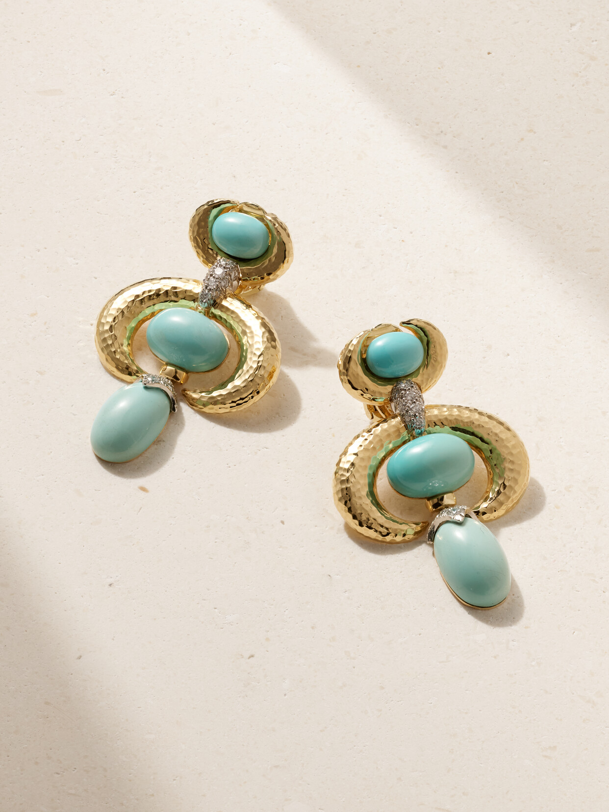 David Webb Double Crescent 18-karat Gold, Platinum, Turquoise And Diamond Clip Earrings In Blue