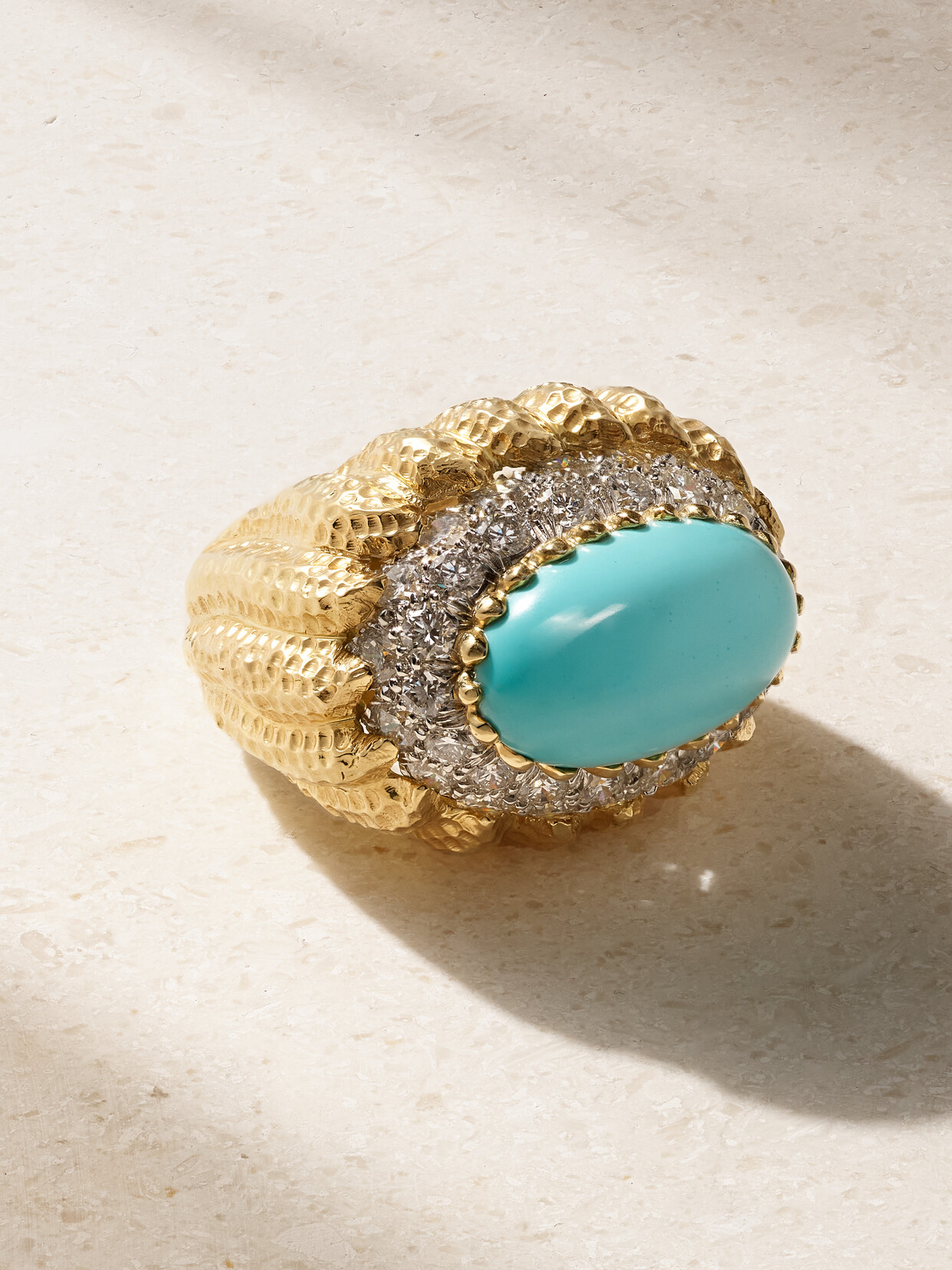 David Webb Mount Olympus 18-karat Gold, Platinum, Turquoise And Diamond Ring