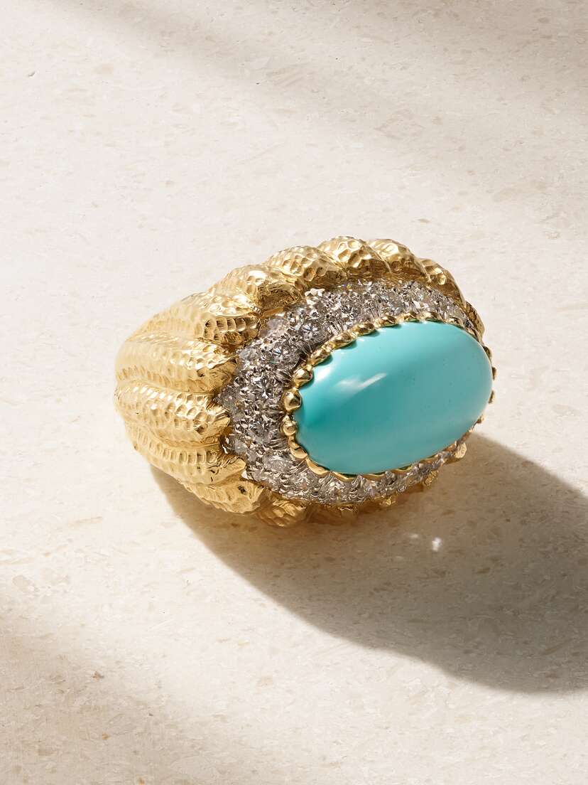 DAVID WEBB Mount Olympus 18-karat Gold, Platinum, Turquoise And Diamond Ring