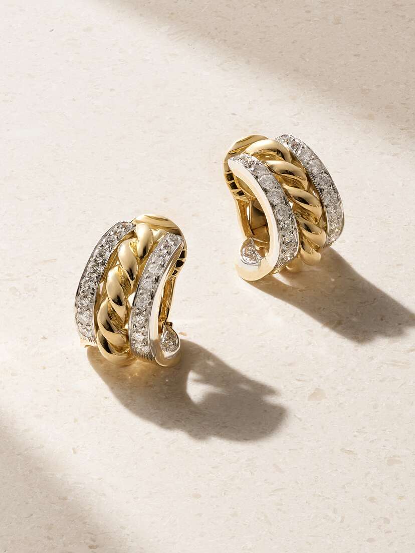 DAVID WEBB 18-karat Gold, Platinum And Diamond Clip Earrings
