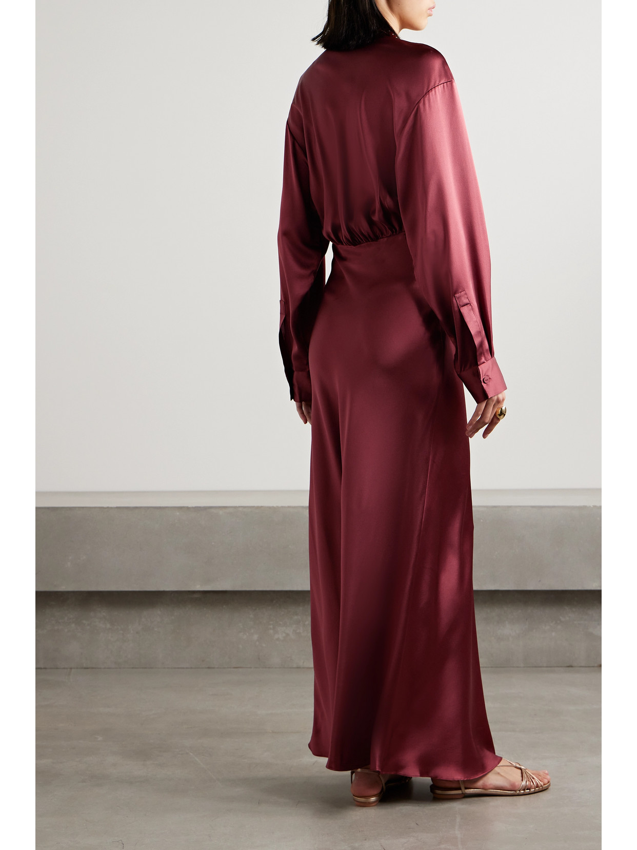 Shop Christopher Esber Triquetra Cutout Silk-satin Maxi Dress In Burgundy