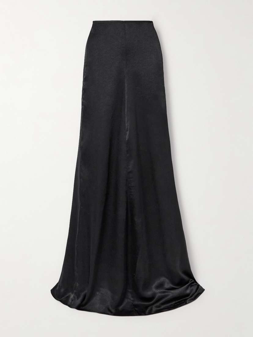Ludovic de Saint Sernin Leather-trimmed Silk-satin Maxi Skirt