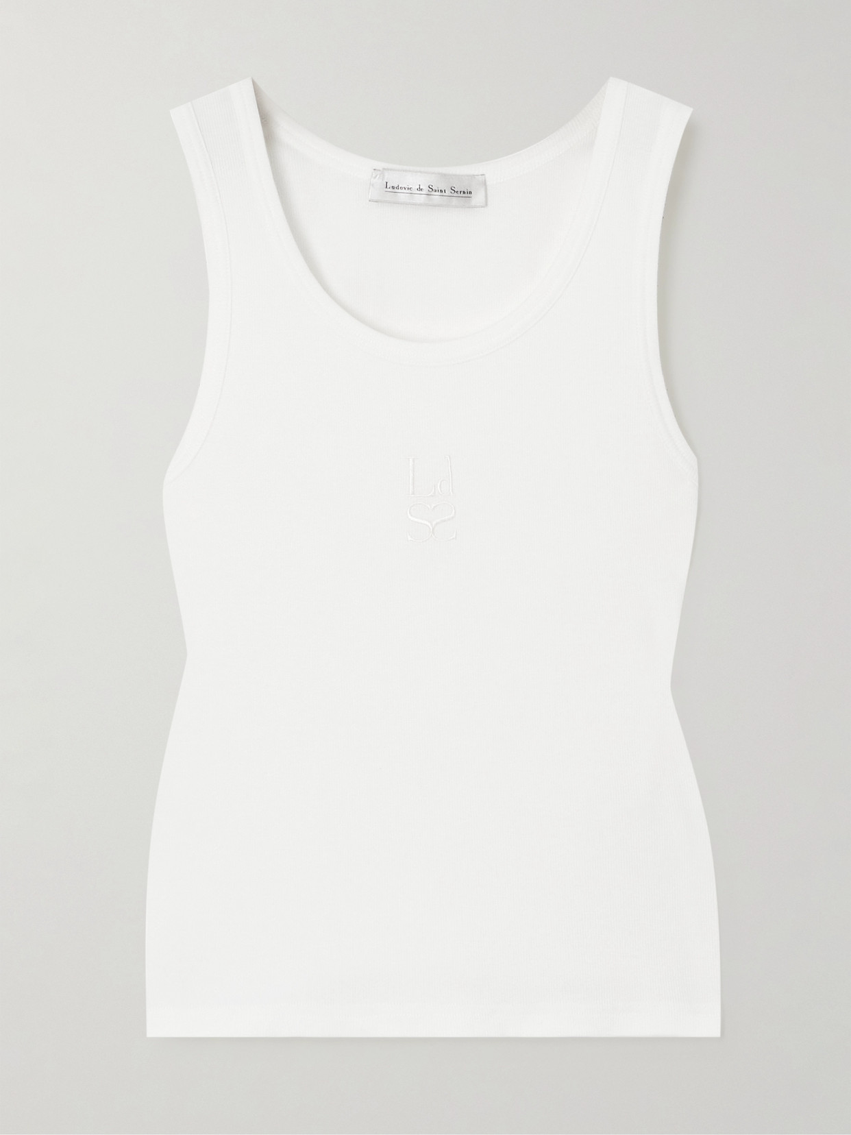 LUDOVIC DE SAINT SERNIN NEO EMBROIDERED RIBBED STRETCH ORGANIC COTTON TANK
