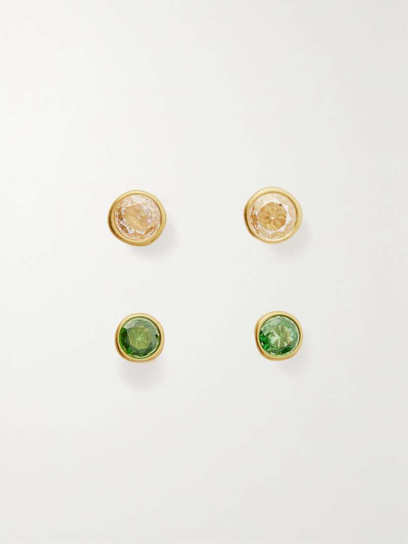 Roxanne Assoulin Emerald City Two Pairs Of Gold-tone Crystal Earrings