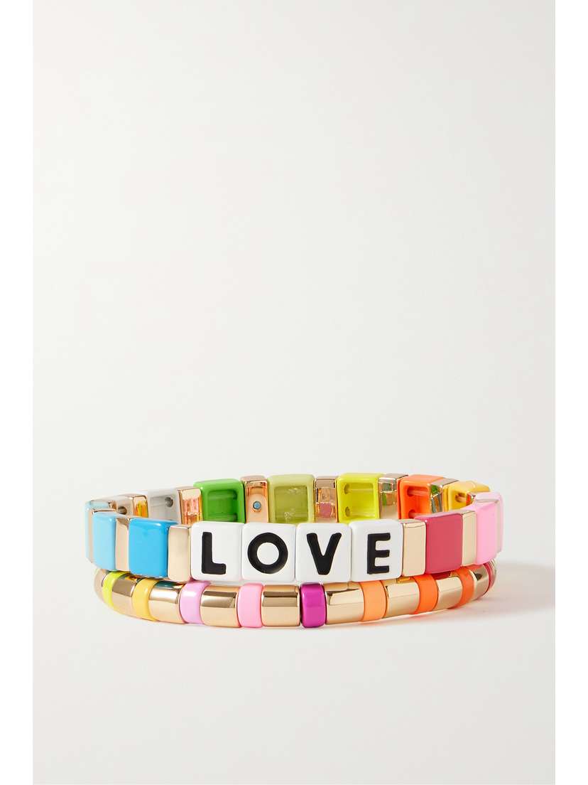 Roxanne Assoulin Love Rainbow Set Of Two Gold-tone And Enamel Bracelets