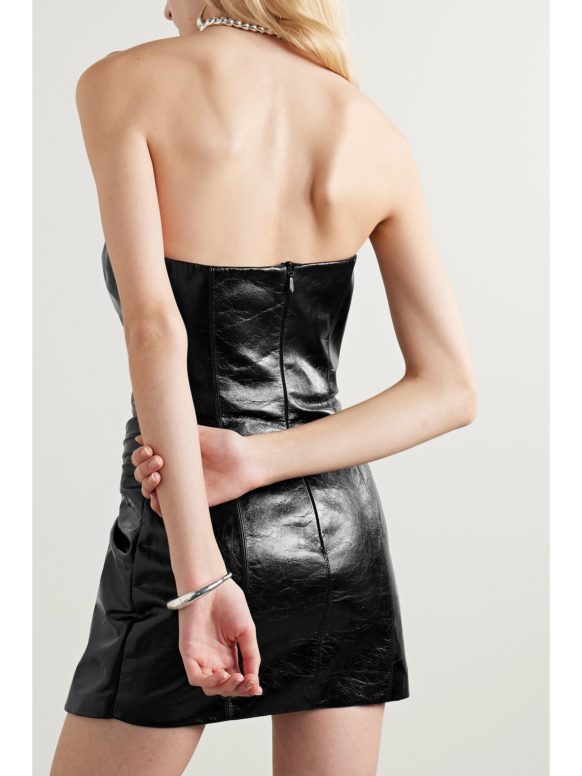 Brandon Maxwell The Josie strapless twist-front textured-leather mini dress