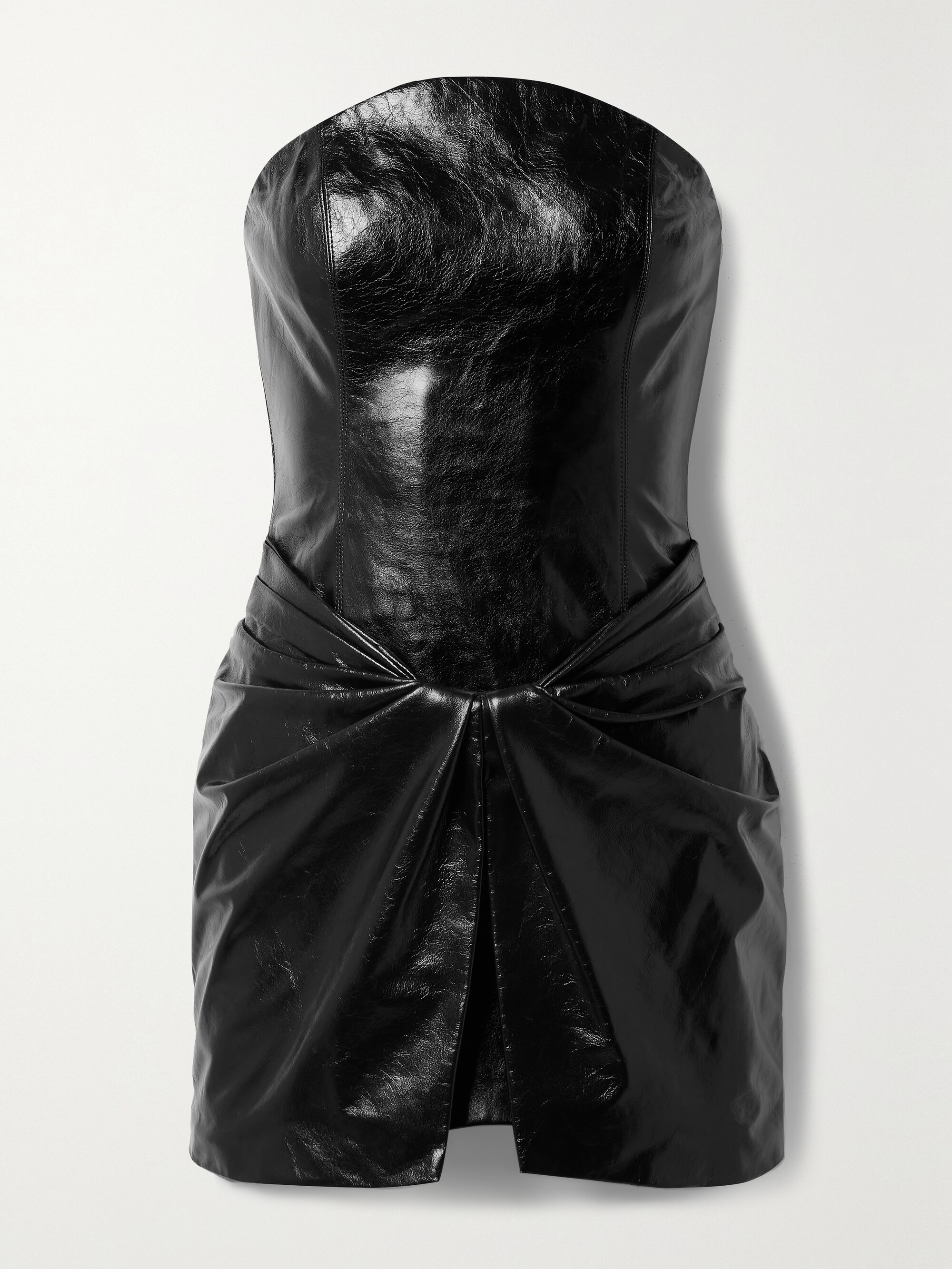 Brandon Maxwell The Josie strapless twist-front textured-leather mini dress
