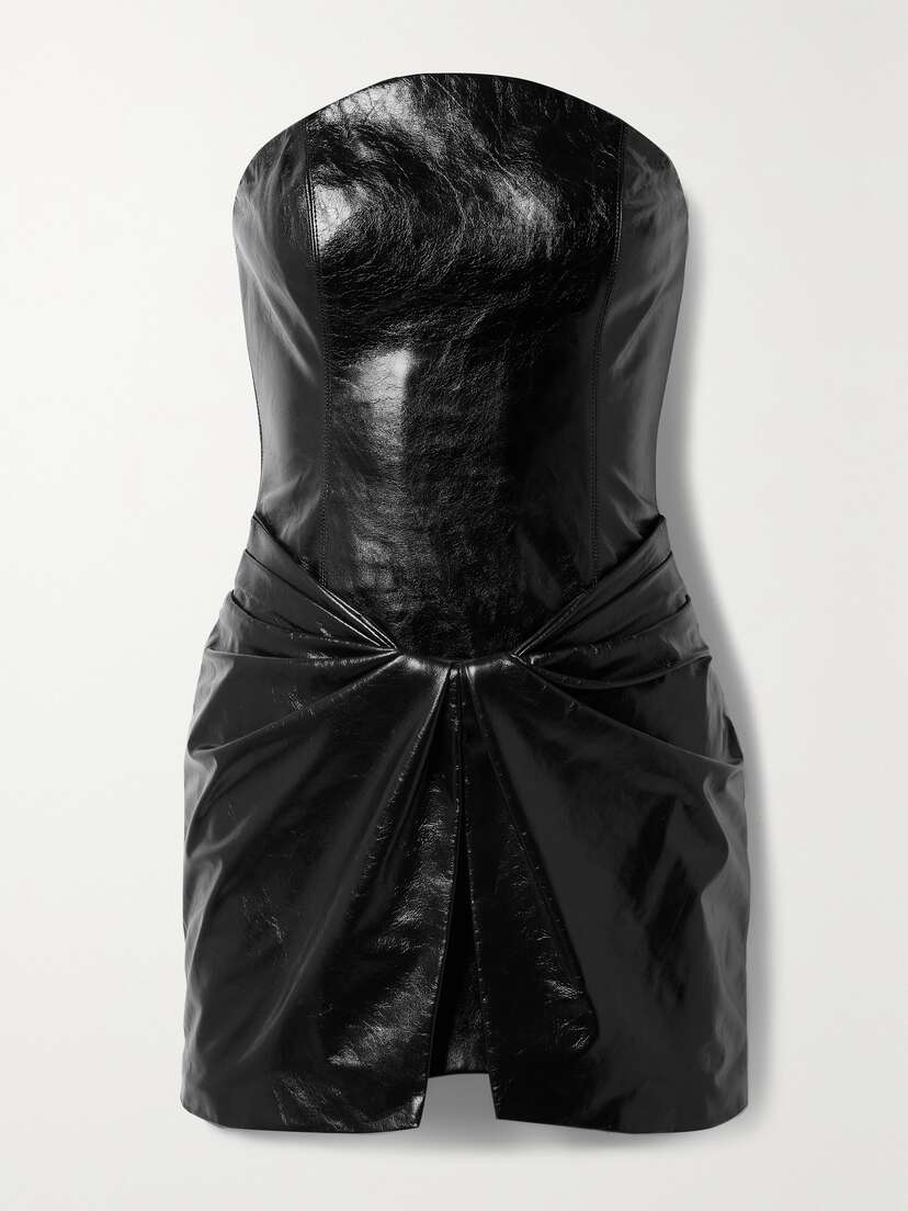 Brandon Maxwell The Josie Strapless Twist-front Textured-leather Mini Dress