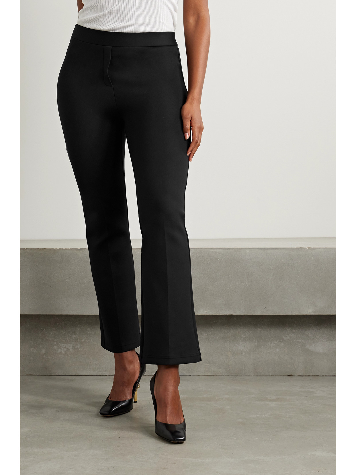 Shop Brandon Maxwell The Amber Cropped Neoprene Bootcut Pants In Black