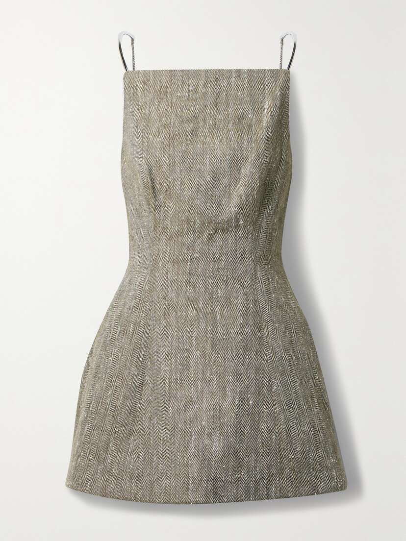 Brandon Maxwell The Lexi Embellished Herringbone Linen And Silk-blend Mini Dress