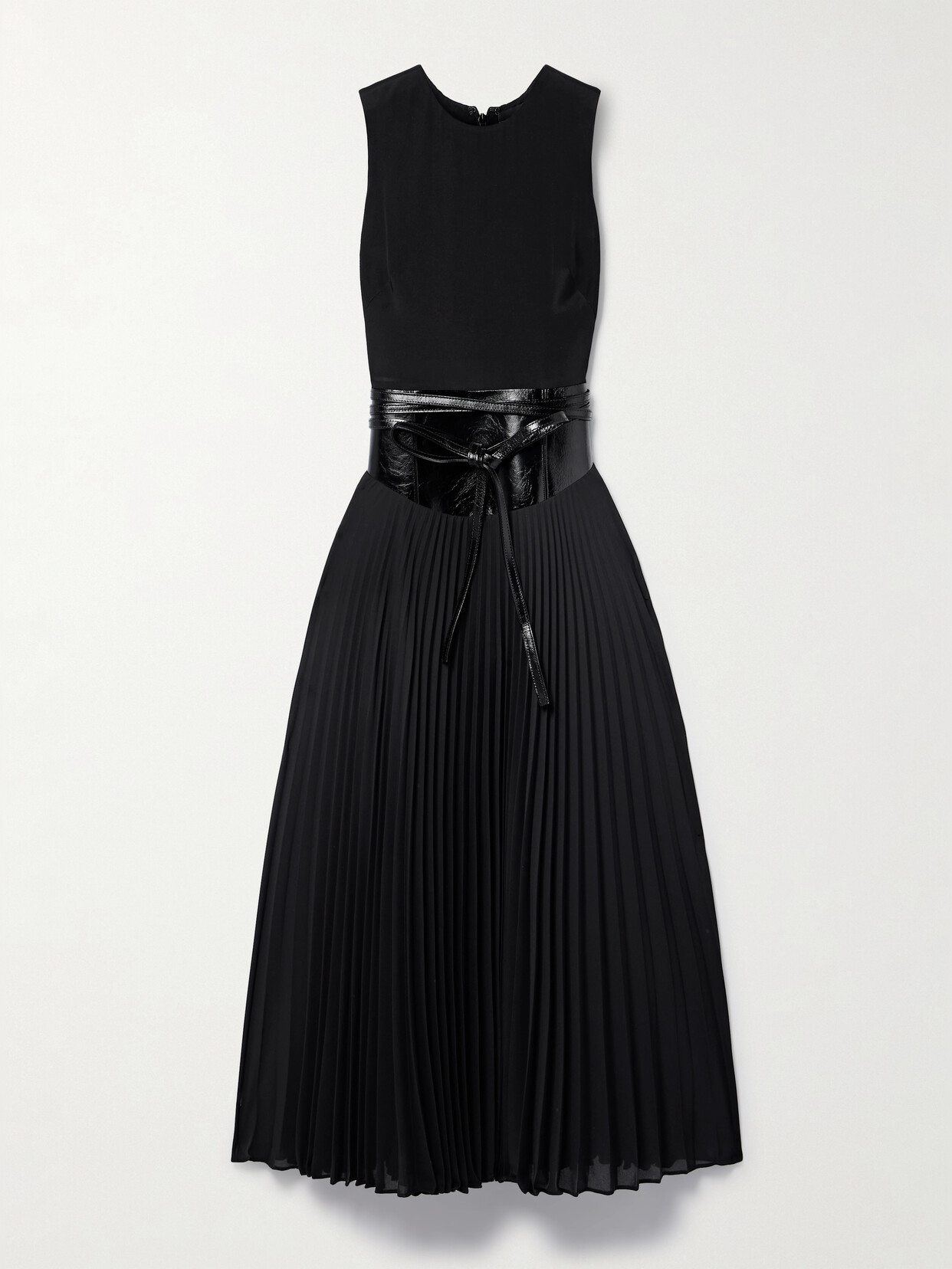 Brandon Maxwell - The Claudia Belted Crinkled Leather-paneled Pleated Silk-crepe Maxi Dress - Black