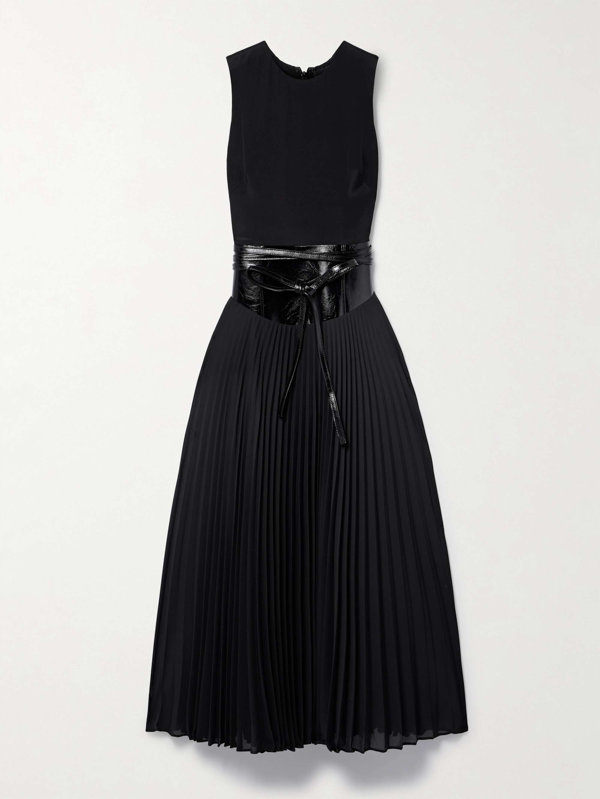 BRANDON MAXWELL Cracked leather-paneled crepe midi dress