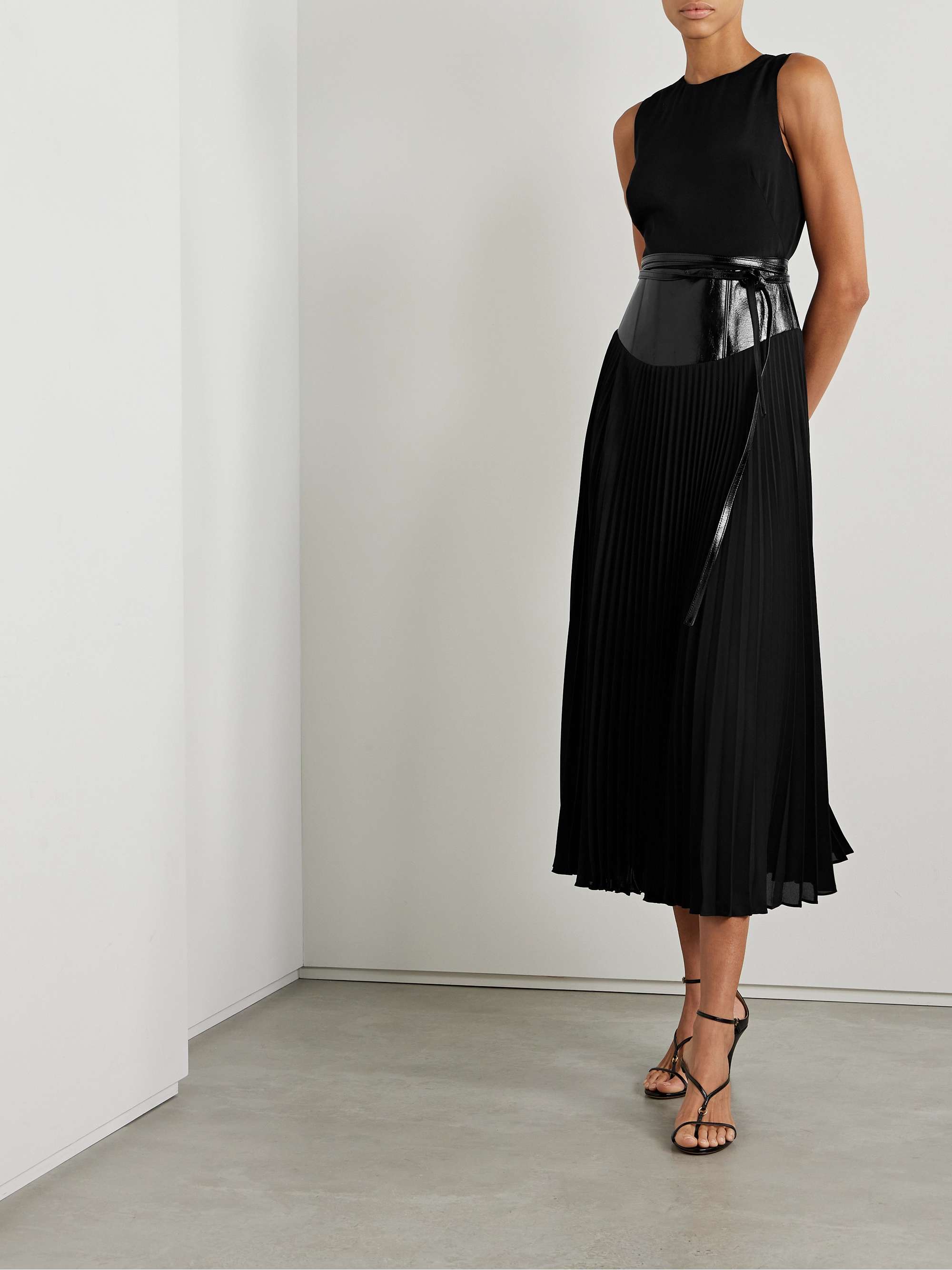 BRANDON MAXWELL The Claudia belted crinkled leather-paneled pleated ...