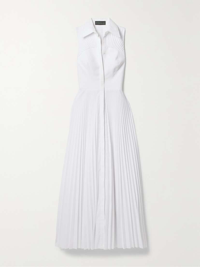 Brandon Maxwell The Alston Pleated Poplin And Piqué Midi Dress