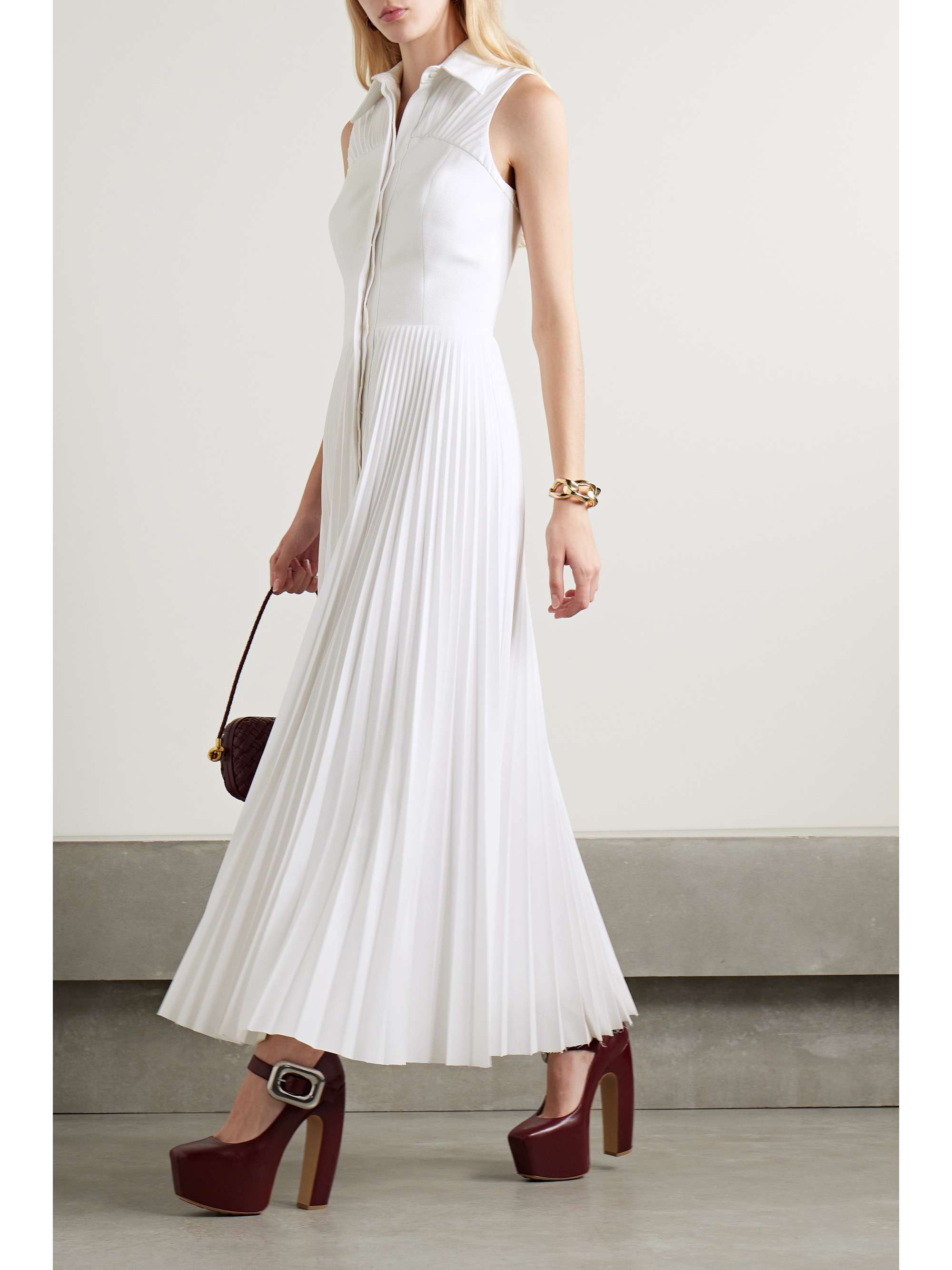 The Alston pleated poplin and piqué midi dress