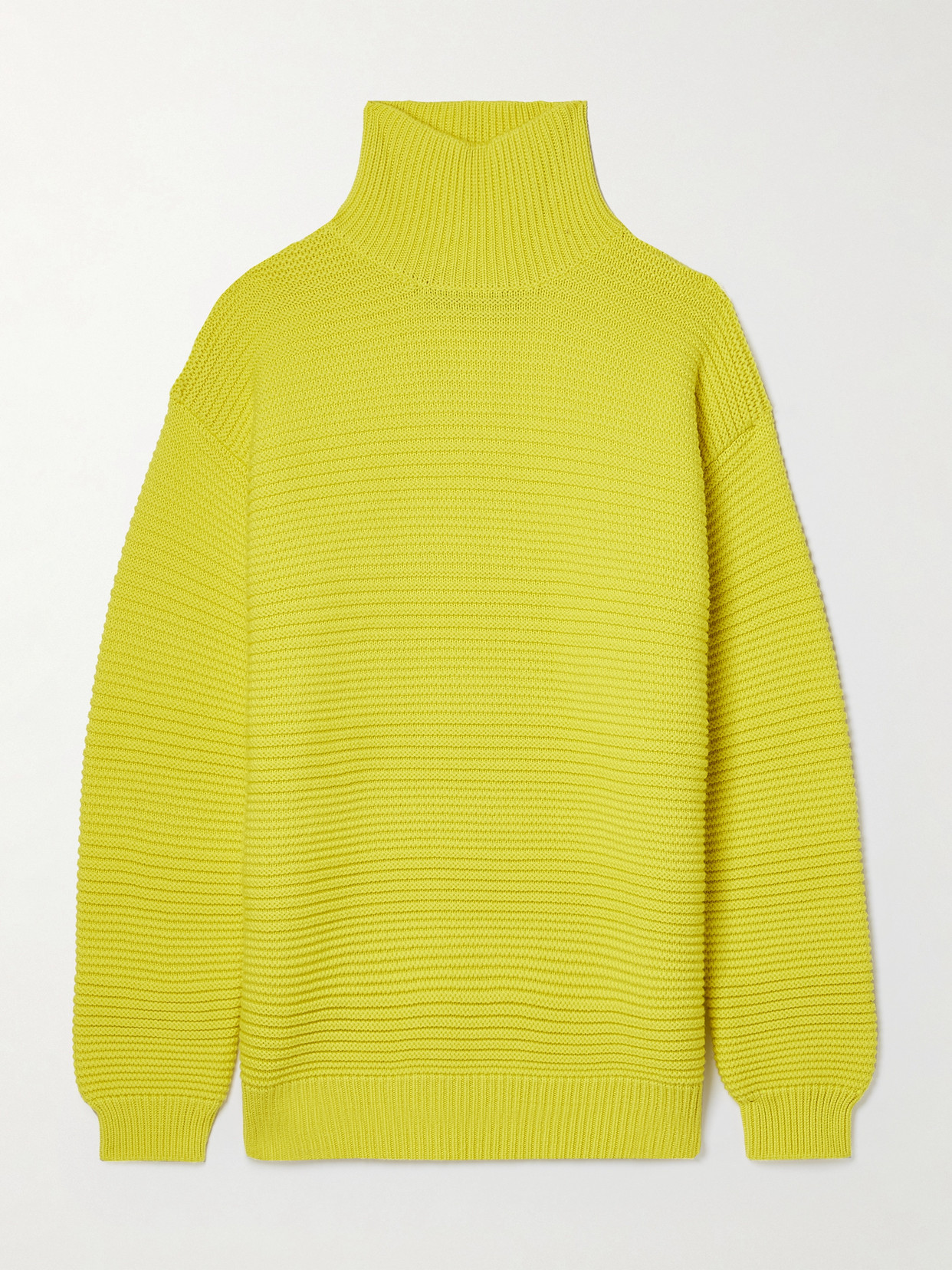 Shop Brandon Maxwell Ribbed Wool Turtleneck Sweater In Yellow