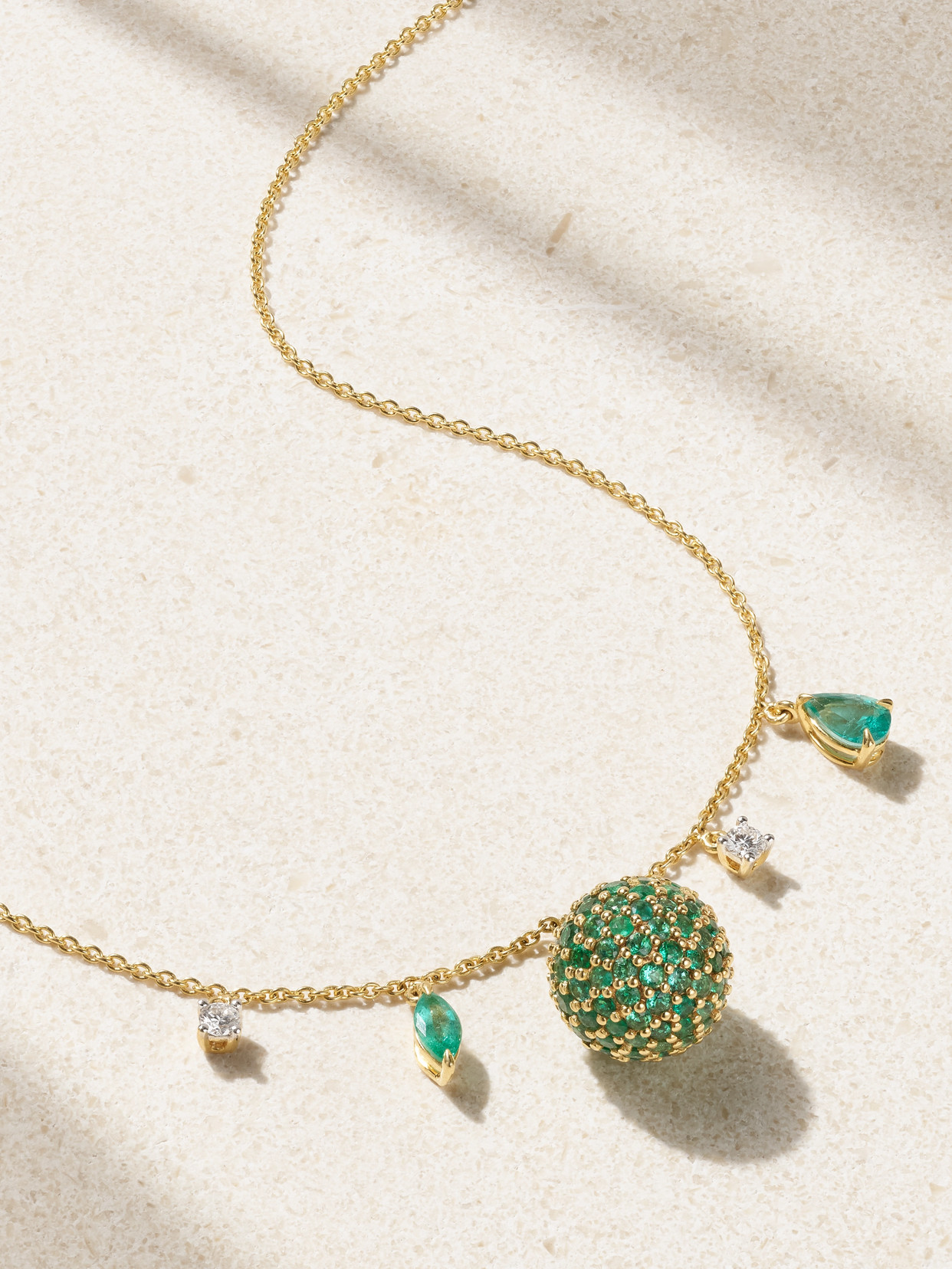 House Of Meraki 18-karat Gold, Emerald And Diamond Necklace In Green