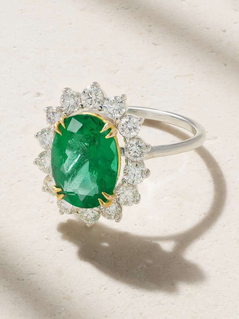 House Of Meraki Kia 18-karat White And Yellow Gold, Emerald And Diamond Ring