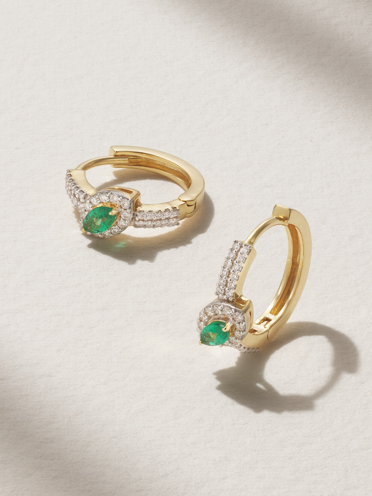 House Of Meraki Okina 18-karat Gold, Diamond And Emerald Hoop Earrings