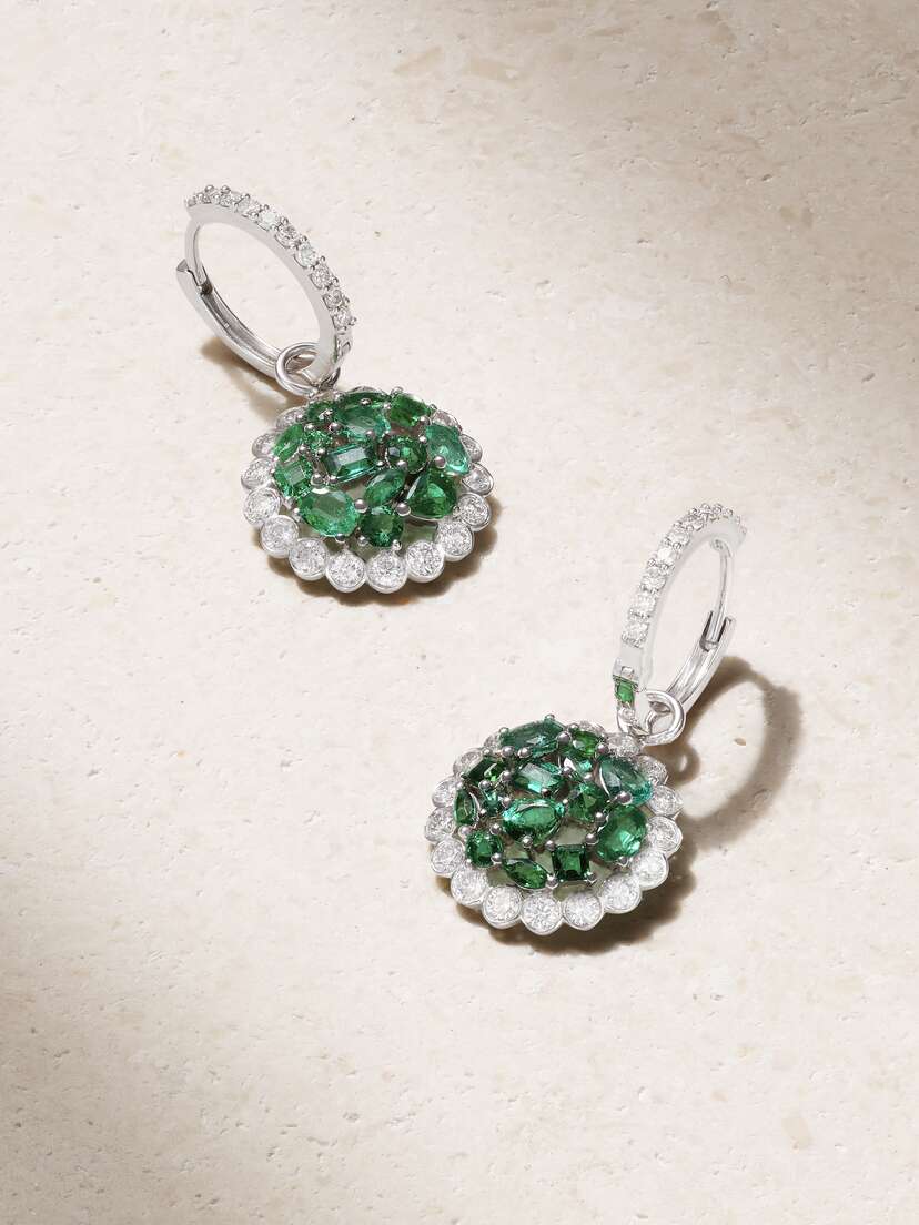 House Of Meraki Rania 18-karat White Gold, Emerald And Diamond Earrings