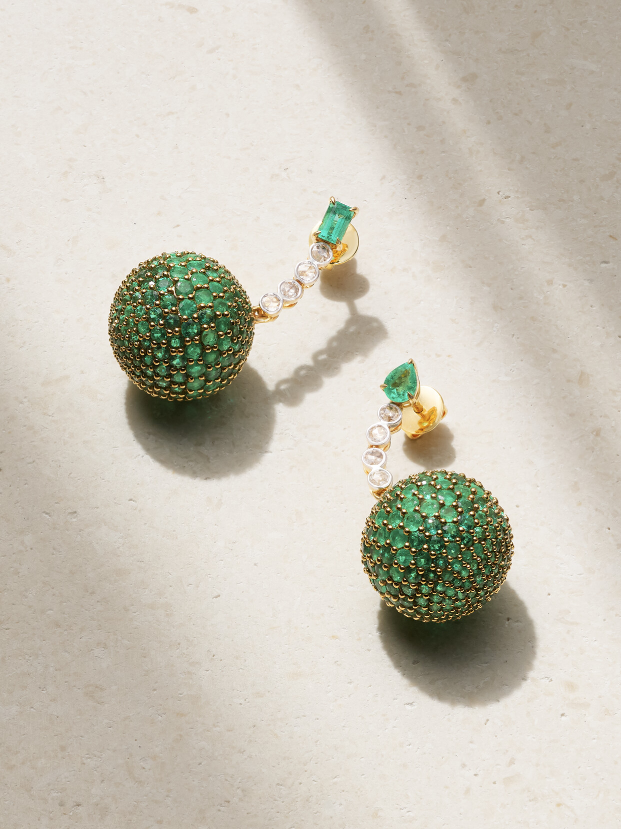 House Of Meraki Dia 18-karat Gold, Emerald And Diamond Earrings In Green