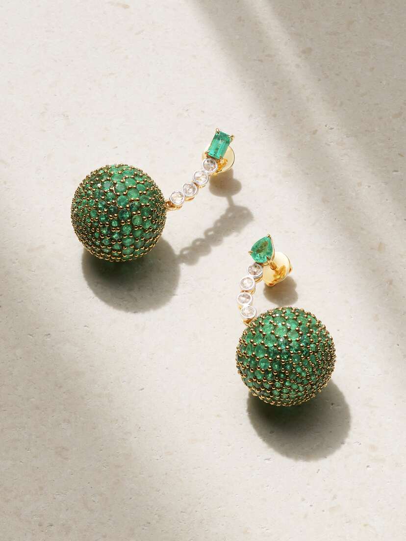 House Of Meraki Dia 18-karat Gold, Emerald And Diamond Earrings