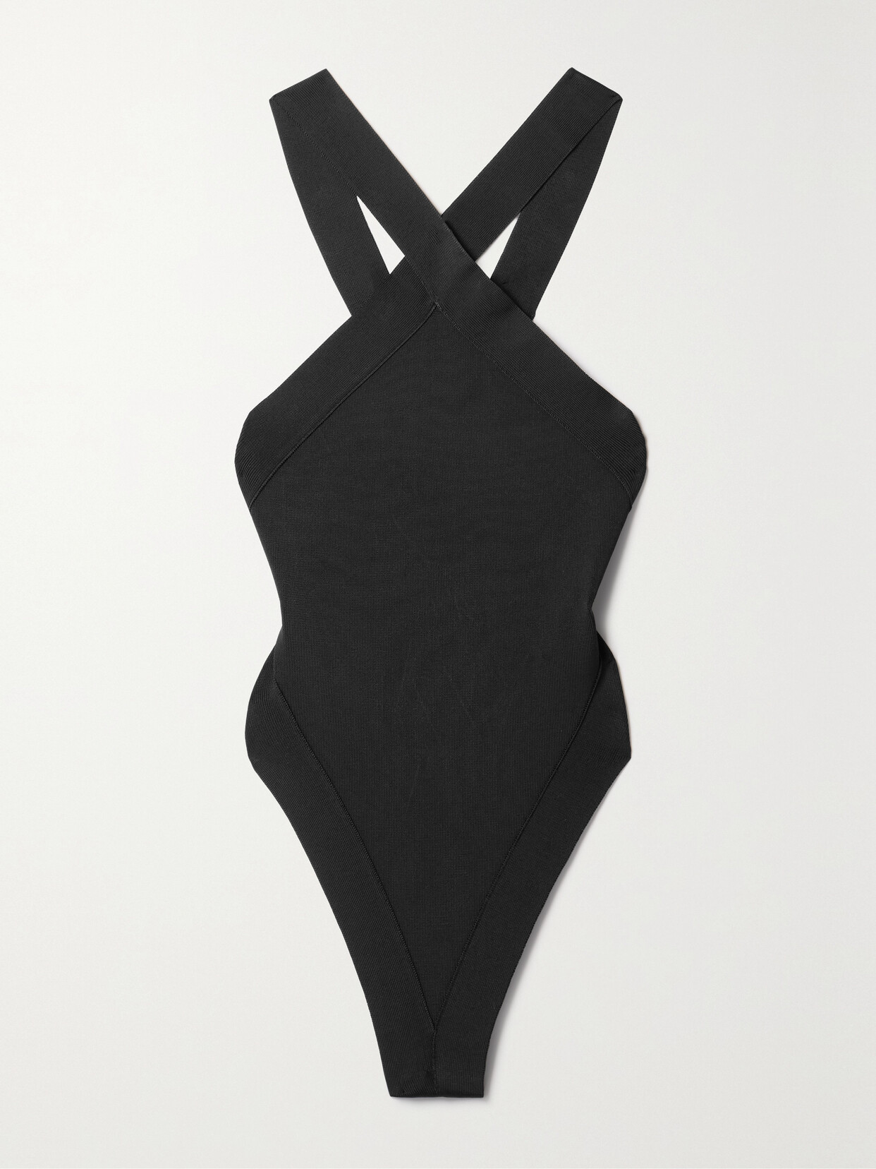 SAINT LAURENT Open-back Stretch-knit Thong Bodysuit - Black