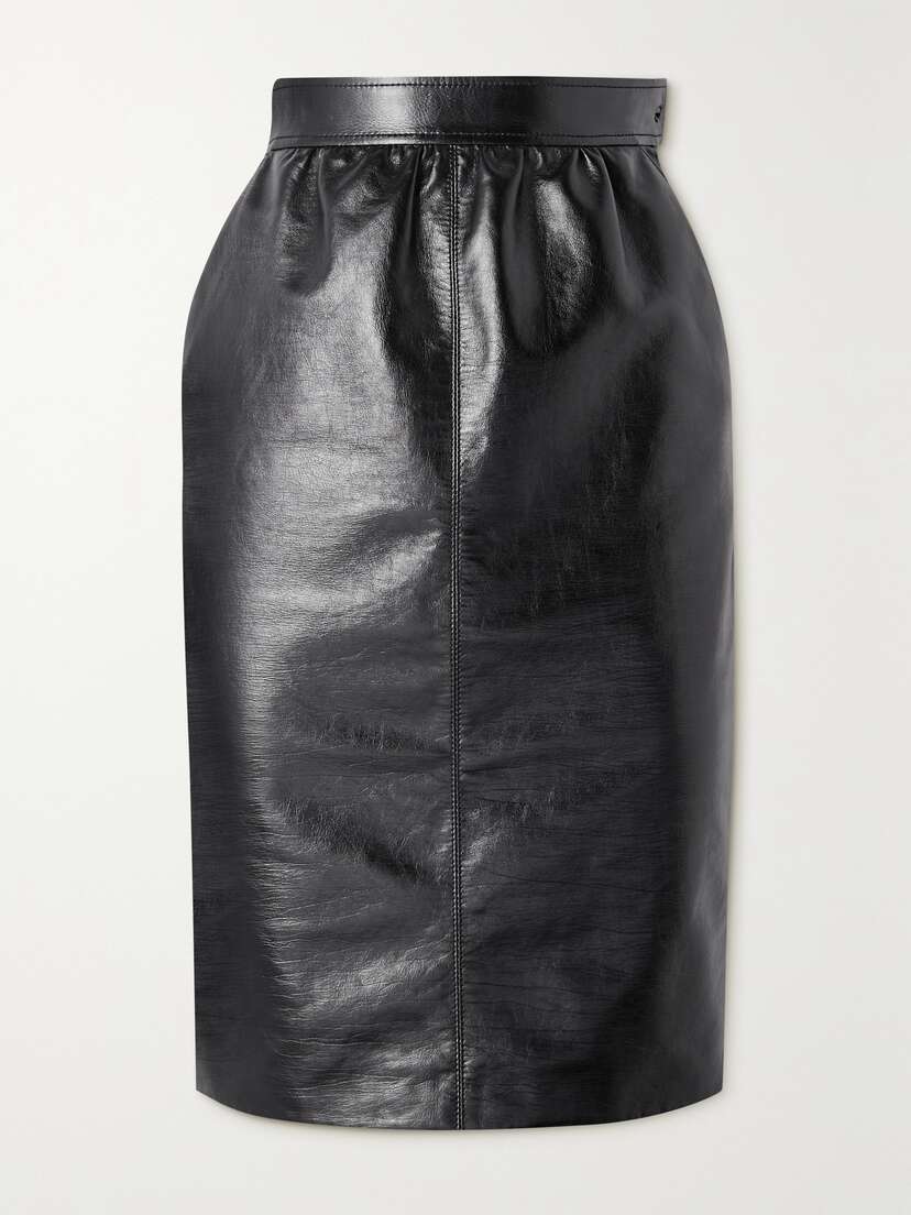 Saint Laurent Gathered Glossed-leather Skirt