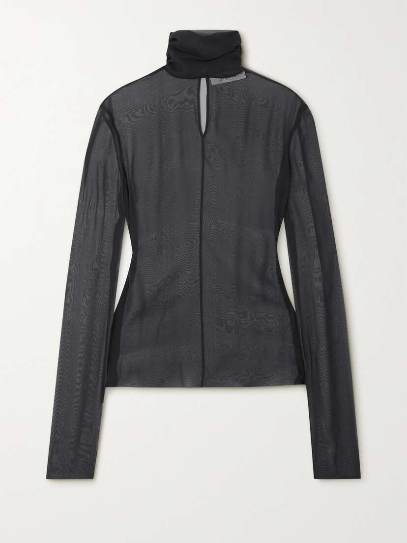 Saint Laurent Cutout Silk-mousseline Turtleneck Blouse