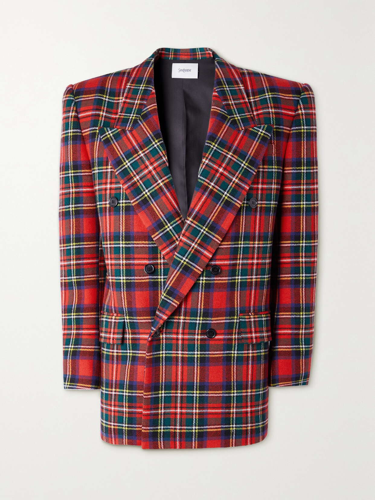 Shop Saint Laurent Checked Double-breasted Wool-blend Blazer In Multi