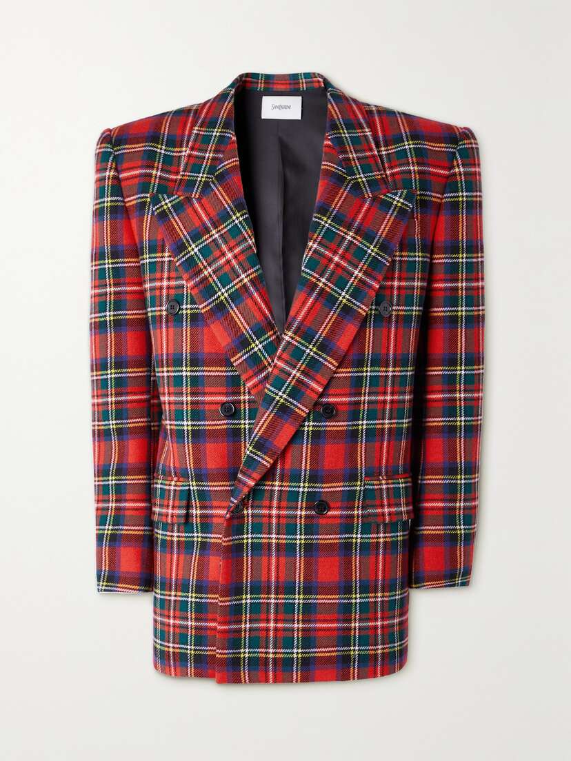 SAINT LAURENT Checked Double-breasted Wool-blend Blazer
