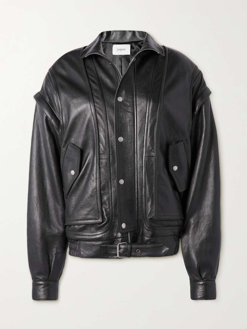Saint Laurent Oversized Paneled Leather Biker Jacket