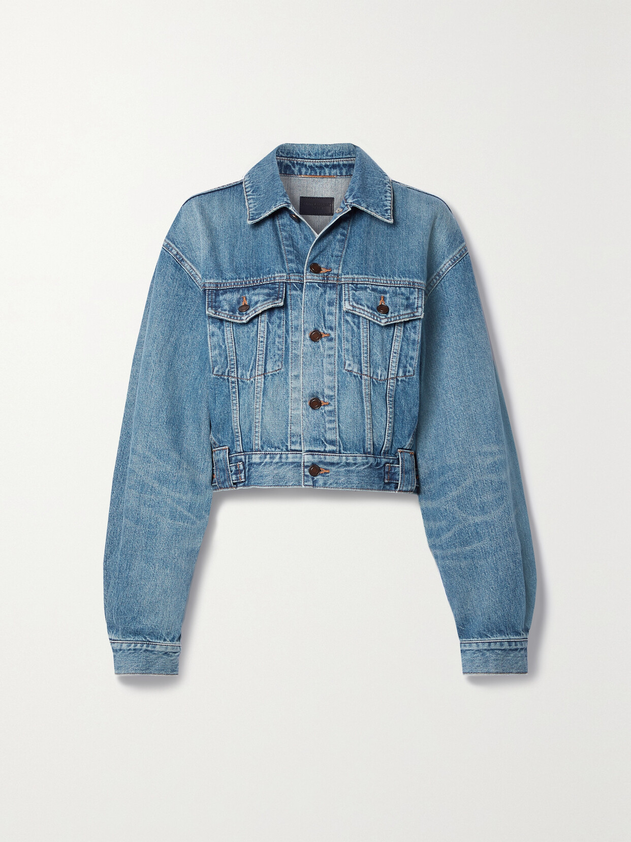 Shop Saint Laurent Cropped Denim Jacket In Blue