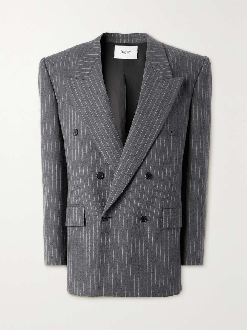 SAINT LAURENT Pinstriped Double-breasted Wool Blazer