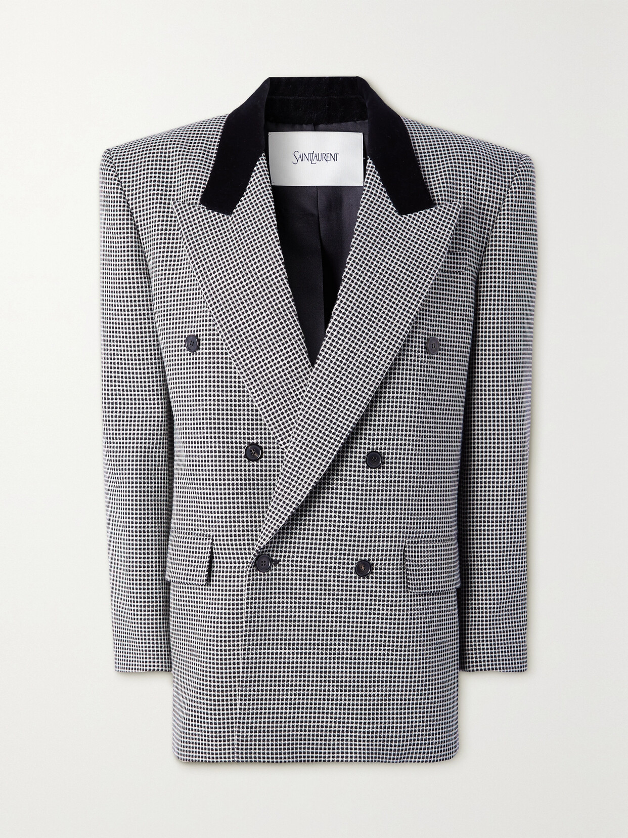 Saint Laurent Checked Double-breasted Wool Blazer In Black