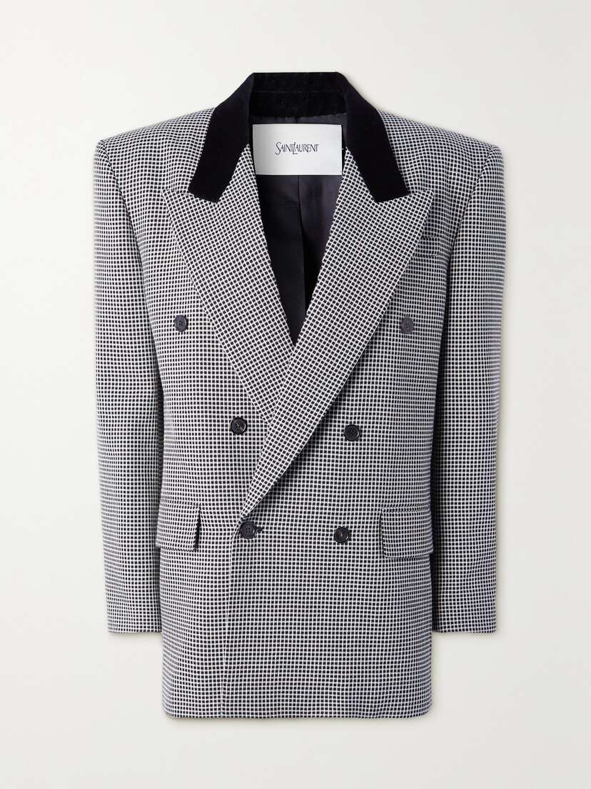 SAINT LAURENT Checked Double-breasted Wool Blazer