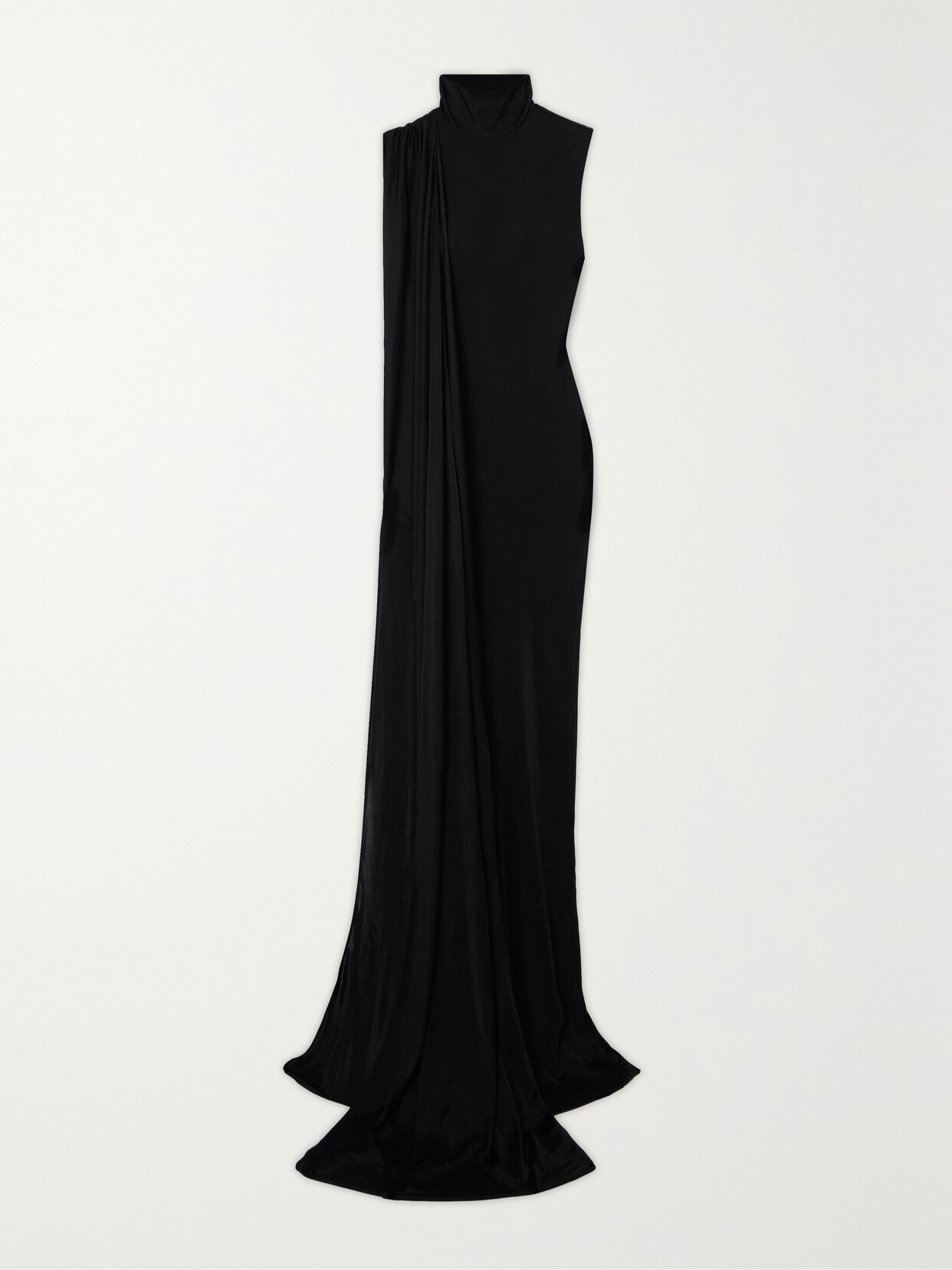 SAINT LAURENT - Draped Satin-jersey Turtleneck Maxi Dress - Black