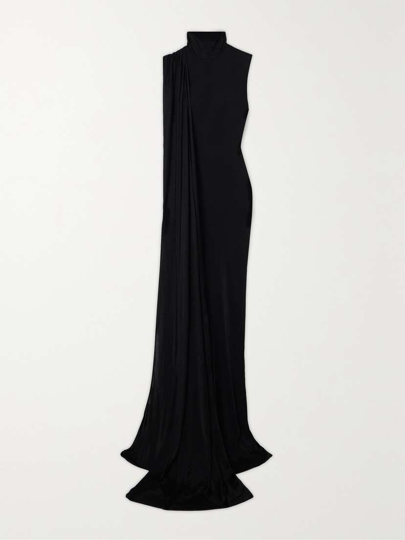 Saint Laurent Draped Satin-jersey Turtleneck Maxi Dress