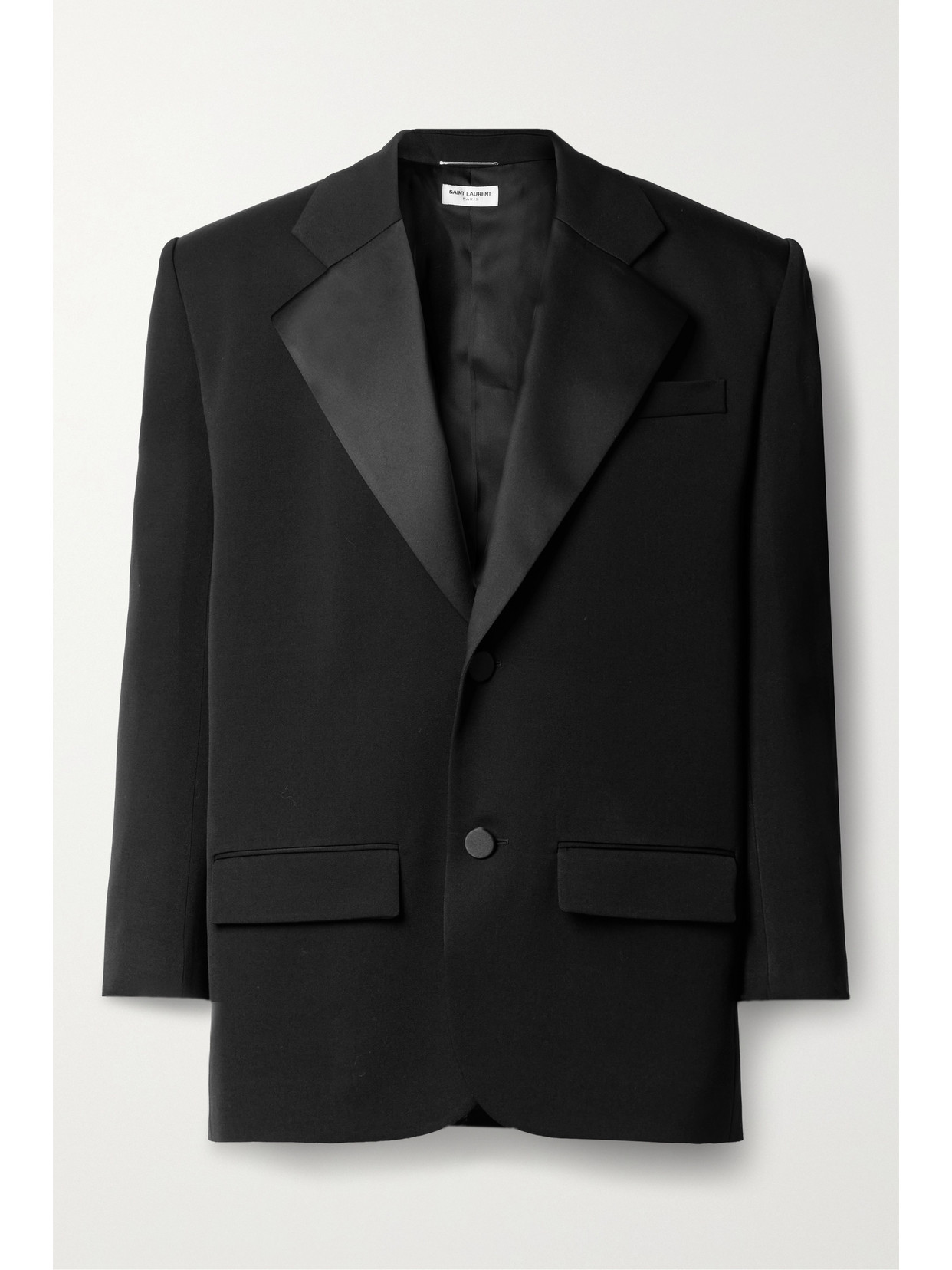 Saint Laurent Oversized Satin-trimmed Grain De Poudre Wool Blazer In Black