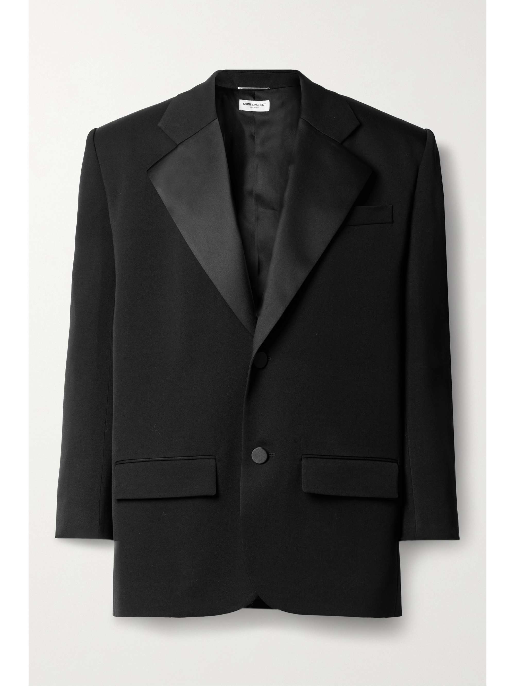 SAINT LAURENT Oversized satin-trimmed grain de poudre wool blazer | NET ...