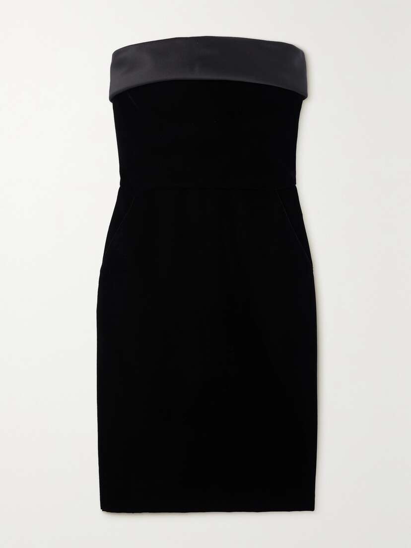 Saint Laurent Strapless Satin-trimmed Velvet Mini Dress
