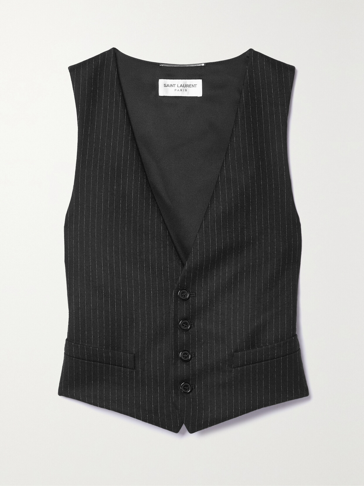 Saint Laurent Silk-satin And Pinstriped Wool And Cotton-blend Vest In Black